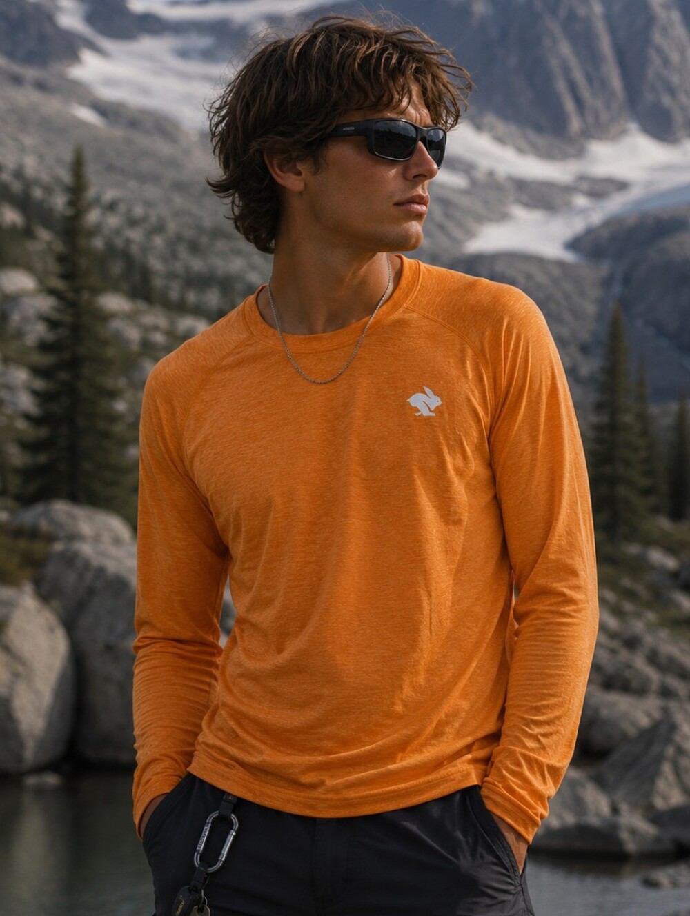Rabbit Running Long Sleeve Performance Shirt Orange Heather Men's M Trail Runnin